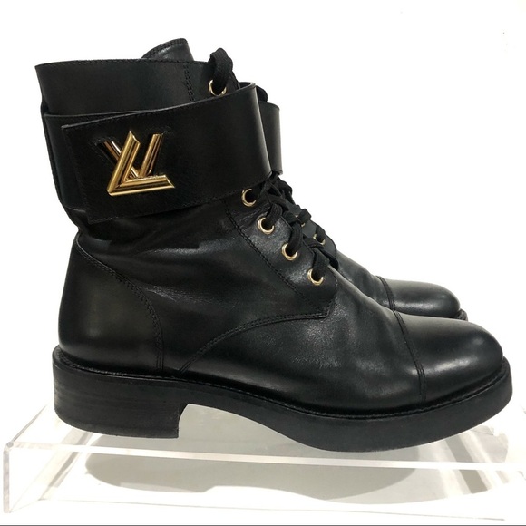 Authentic Louis Vuitton Wonderland Leather Moto Combat Military Boots 7.5 - Picture 1 of 11